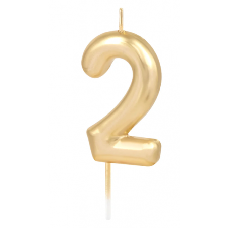 Świeczka urodzinowa złota połysk cyfra 2, PartyPal