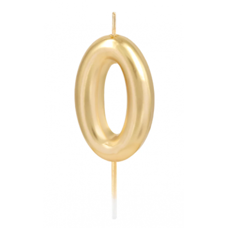 Świeczka urodzinowa złota połysk cyfra 0, PartyPal