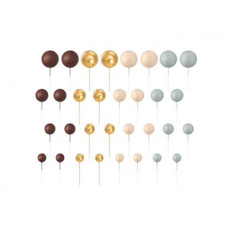 Toppery na tort, zestaw kule brązowe, złote, beżowe, szare 32 szt. PartyPal