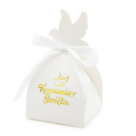 Pudełko na porcję ciasta, babeczkę, białe Komunia Święta złoty, 6 szt.