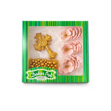 Zestaw komunijny, pudrowy róż mix, Dekorpol