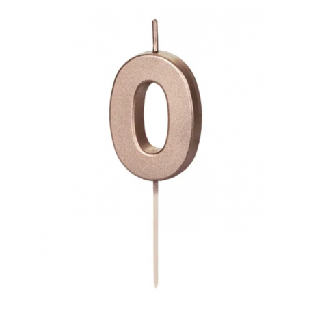 Świeczka urodzinowa cyfra 0 różowe złoto 4,5 cm, PartyDeco
