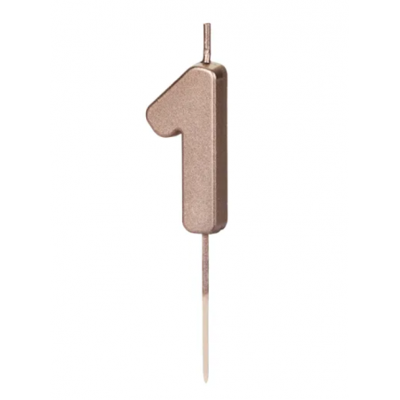 Świeczka urodzinowa cyfra 1 różowe złoto 4,5 cm, PartyDeco