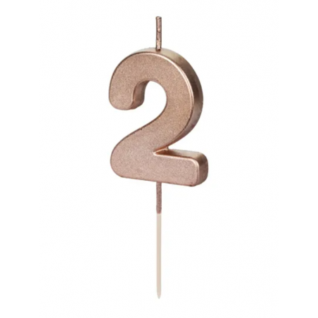Świeczka urodzinowa cyfra 2 różowe złoto 4,5 cm, PartyDeco