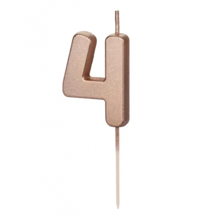 Świeczka urodzinowa cyfra 4 różowe złoto 4,5 cm, PartyDeco