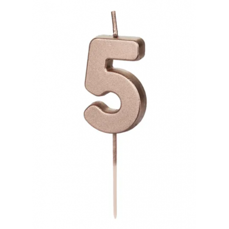Świeczka urodzinowa cyfra 5 różowe złoto 4,5 cm, PartyDeco