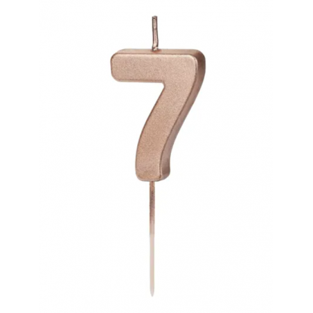 Świeczka urodzinowa cyfra 7 różowe złoto 4,5 cm, PartyDeco
