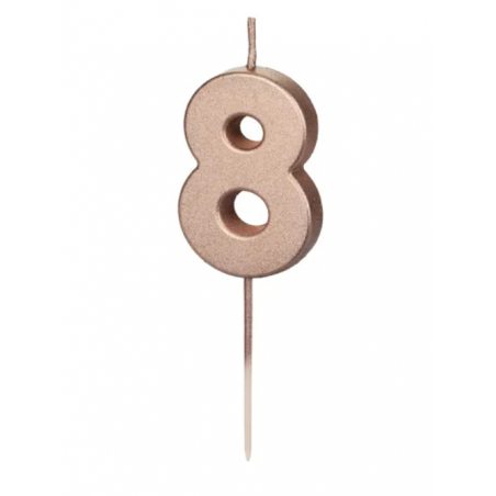 Świeczka urodzinowa cyfra 8 różowe złoto 4,5 cm, PartyDeco