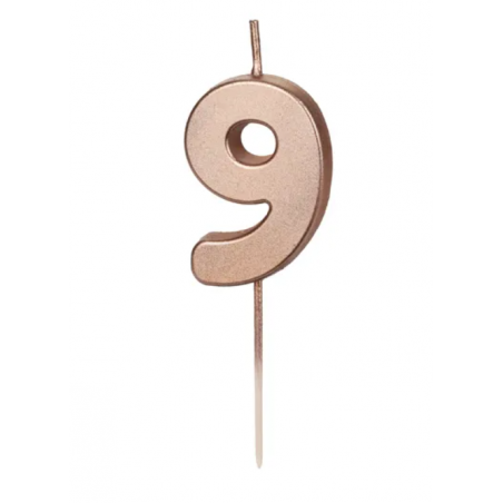 Świeczka urodzinowa cyfra 9 różowe złoto 4,5 cm, PartyDeco