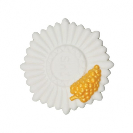 Dekoracja cukrowa Hostia, biała ze złotym gronem