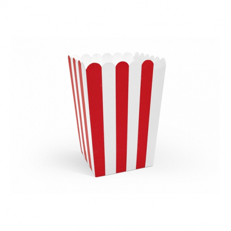 Pudełko na popcorn czerwone w białe paski 6 szt.