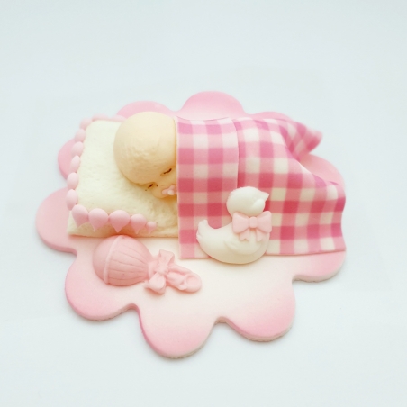 Dekoracja cukrowa śpiący bobas różowy