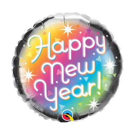 Balon foliowy czarny Happy New Year II, śr. 45 cm